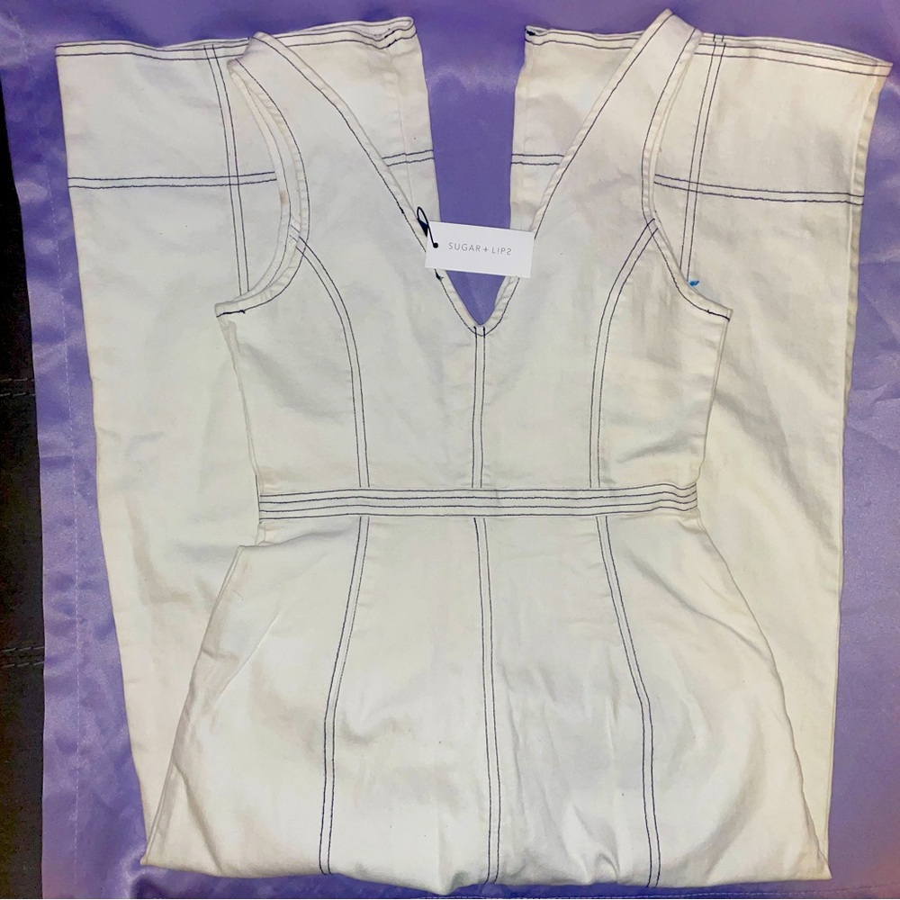 NWT XS Sugar + Lips White Denim Tank Pantsuit